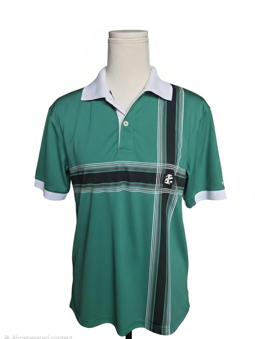 Izod Green and White Striped Golf Polo